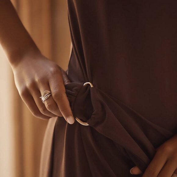 NWT By Anthropologie Short-Sleeve Belted Sash Mini Dress in Dark Brown XS & XL - Picture 2 of 10